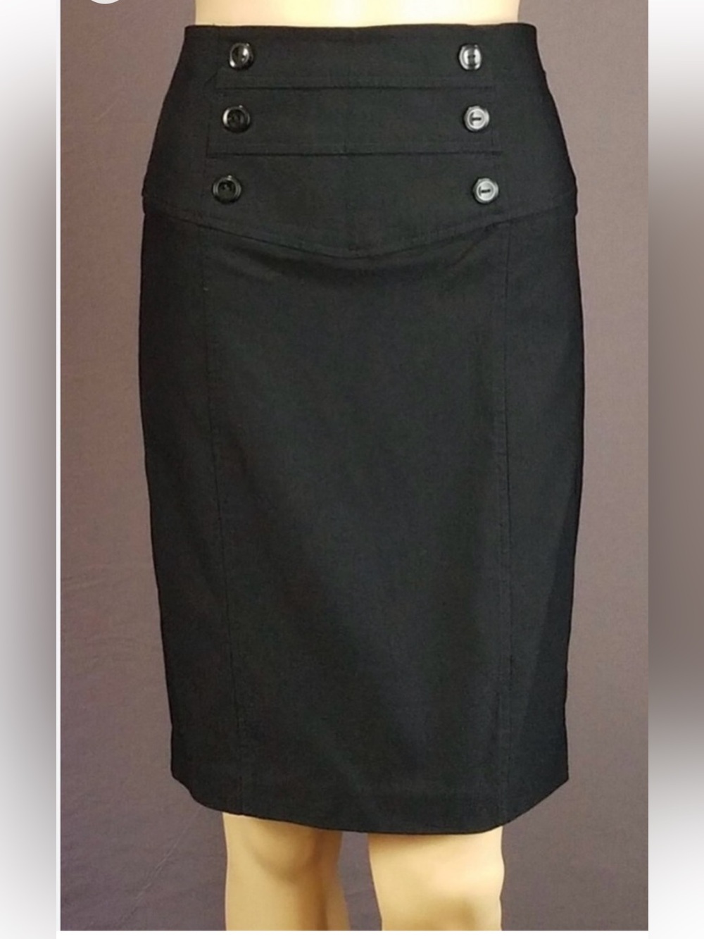 Byer California 7 Black Straight Stretch Skirt Retro Pin-Up Nautical Business